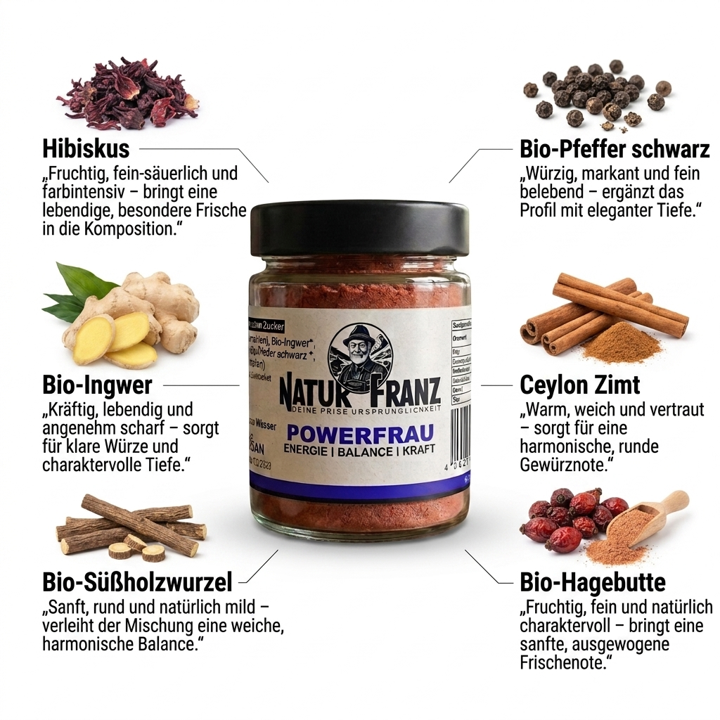 Natur Franz Powerfrau Ritual Glas – Hibiskus, Ingwer und Hagebutte für Kraft und Energie im Zyklus