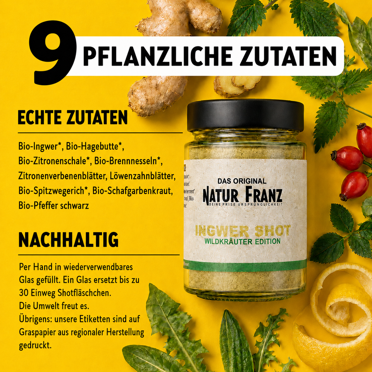 2x Ingwer Wildkräuter Shot - alpines Kräuterwissen, vegan & ohne Zucker