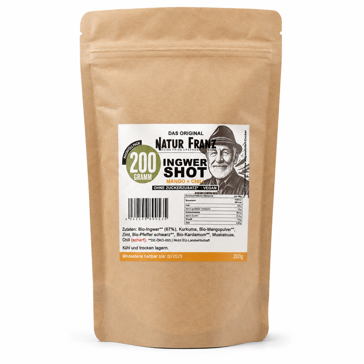 Ingwer Shot Mango + Chili – Nachfüllpack 200 g
