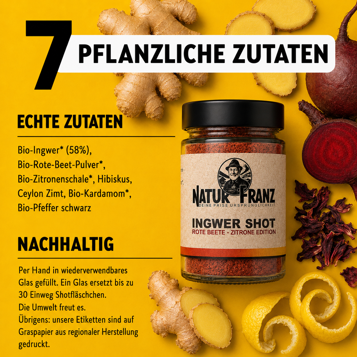 2x Ingwer Shot Rote Beete-Zitrone – erdige Kraft, wärmende Frische & Bio-Ingwer