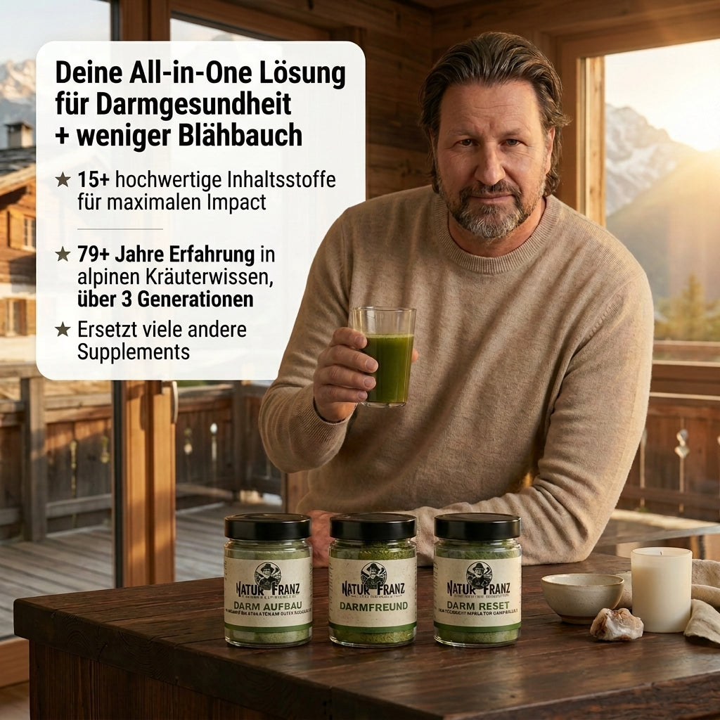 Natur Franz Darm Ritual Bundle mit Franz und den drei Gläsern für die Darmflora.