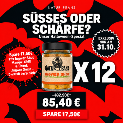 Halloween Spezial 👻 ++ Spare 17,50€ ++ 12× Ingwer Shot Mango+Chili + Gratis-E-Book