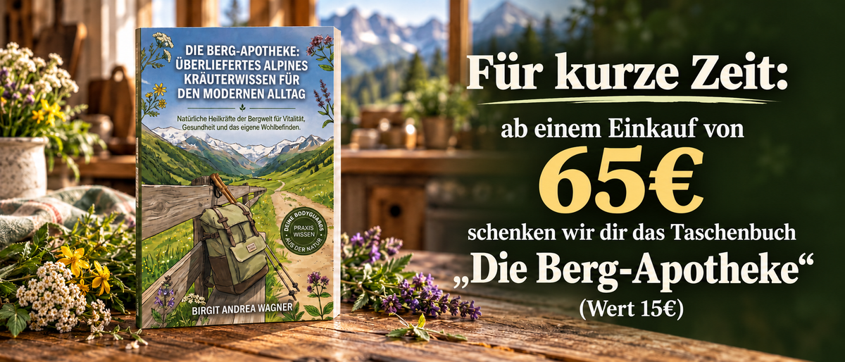 Aktion: Ab 65 Euro Einkaufswert gibt es das Taschenbuch „Die Berg-Apotheke“ von Birgit Andrea Wagner gratis dazu