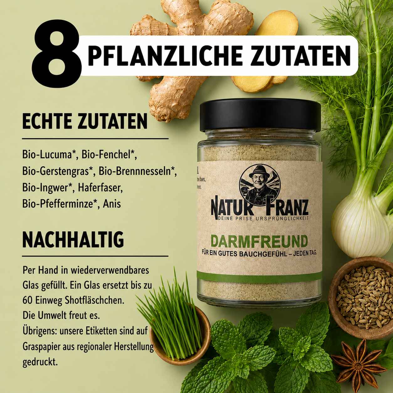 Darmfreund: Kräuter-Pulver Shot zum natürlichen Aufbau der Darmflora – vegan &amp; ohne Zucker