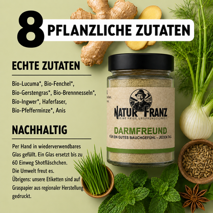 Darmfreund: Kräuter-Pulver Shot zum natürlichen Aufbau der Darmflora – vegan &amp; ohne Zucker