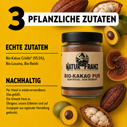 Kakao Ritual Pur: 95,5 % Bio-Criollo Kakao mit Lucuma – ohne Zucker &amp; vegan