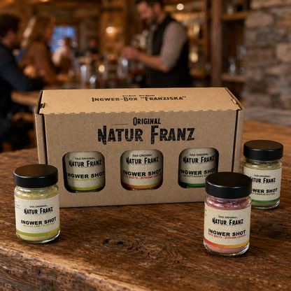 Ingwer Shot Bundle „FRANZISKA“:  Matcha-Limette, Gerstengras &amp; Rote Beete-Zitrone