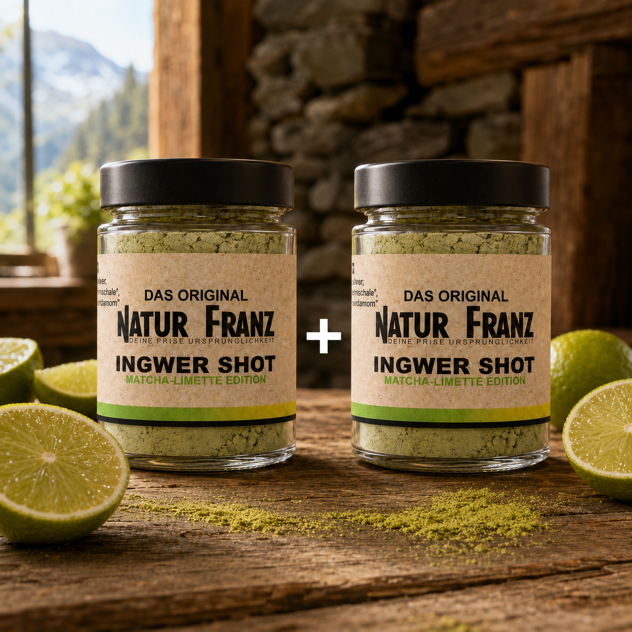 Der neue Ingwer Shot Matcha-Limette von Natur Franz. Bio-Ingwer, edler Matcha &amp; 100% pure Limette aus Mexiko – ohne Trägerstoffe. Erfrischend, belebend, vegan.