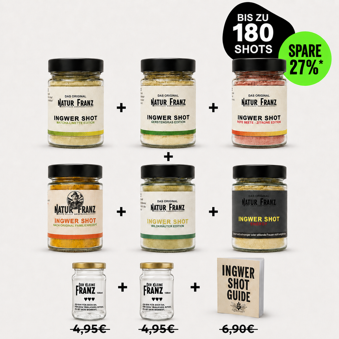 STARTER-SET: Ingwer Kraft-Kammerl Box mit 6x Ingwer Shot + GRATIS Shot Gläser + GRATIS Guide