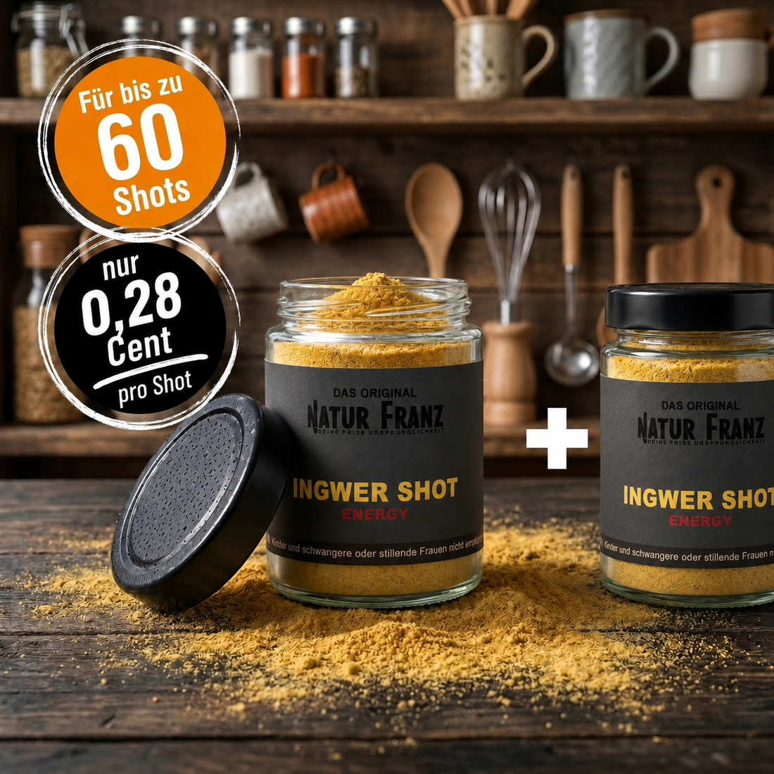 2x Ingwer Shot Energy: Natürlicher Koffein-Kick aus Bio-Ingwer &amp; Kolanuss – ohne Zucker