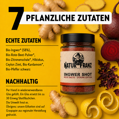2x Ingwer Shot Rote Beete-Zitrone – erdige Kraft, wärmende Frische &amp; Bio-Ingwer